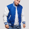 Bright Royal Blue Wool & Bright White Genuine Leather Varsity Letterman Jacket