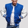 Bright Royal Blue Wool & Bright White Genuine Leather Varsity Letterman Jacket
