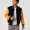 Black Wool Body & Bright Gold Leather Sleeves Letterman Jacket