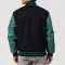 Black Melton Wool Body & Teal Leather Sleeves Letterman Jacket