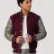 Maroon Body & Grey Leather Sleeves Letterman Jacket