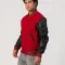 Scarlet Red Body & Black Sleeves Letterman Jacket With Feathered Knit Trim