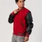Scarlet Red Body & Black Sleeves Letterman Jacket With Feathered Knit Trim