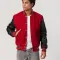 Scarlet Red Body & Black Sleeves Letterman Jacket With Feathered Knit Trim