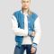 Newark Blue Wool Body & Bright White Leather Sleeves Letterman Jacket