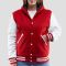 Scarlet Wool Body & Bright White Sleeves Hoodie Letterman Jacket