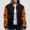 Black Wool Body & Old Gold Leather Sleeves Letterman Jacket