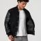 Black Wool Body & Black Faux Leather Sleeves Letterman Jacket