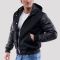 Black Wool Body & Black Faux Leather Sleeves Hoodie Letterman Jacket