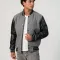 Light Oxford Wool Body & Black Faux Leather Sleeves Letterman Jacket