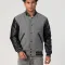 Light Oxford Wool Body & Black Faux Leather Sleeves Letterman Jacket