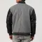 Light Oxford Wool Body & Black Faux Leather Sleeves Letterman Jacket