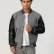 Light Oxford Wool Body & Black Faux Leather Sleeves Letterman Jacket