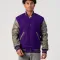 Purple Body & Grey Faux Leather Sleeves Letterman Jacket