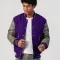Purple Body & Grey Faux Leather Sleeves Letterman Jacket