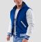 Bright Royal Wool Body & White Faux Leather Sleeves Hoodie Letterman Jacket