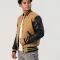 Camel Wool Body & Black Leather Sleeves Letterman Jacket