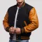 Black Wool & Old Gold Genuine Leather Varsity Letterman Jacket
