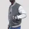 Light Oxford Wool Body & Bright White Leather Sleeves Letterman Jacket