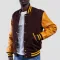 Brown Wool Body & Bright Gold Leather Sleeves Letterman Jacket