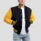 Navy Blue Wool Body & Lemon Leather Sleeves Letterman Jacket