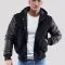 Black Wool Body & Black Faux Leather Sleeves Hoodie Letterman Jacket