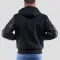 Black Wool Body & Black Faux Leather Sleeves Hoodie Letterman Jacket